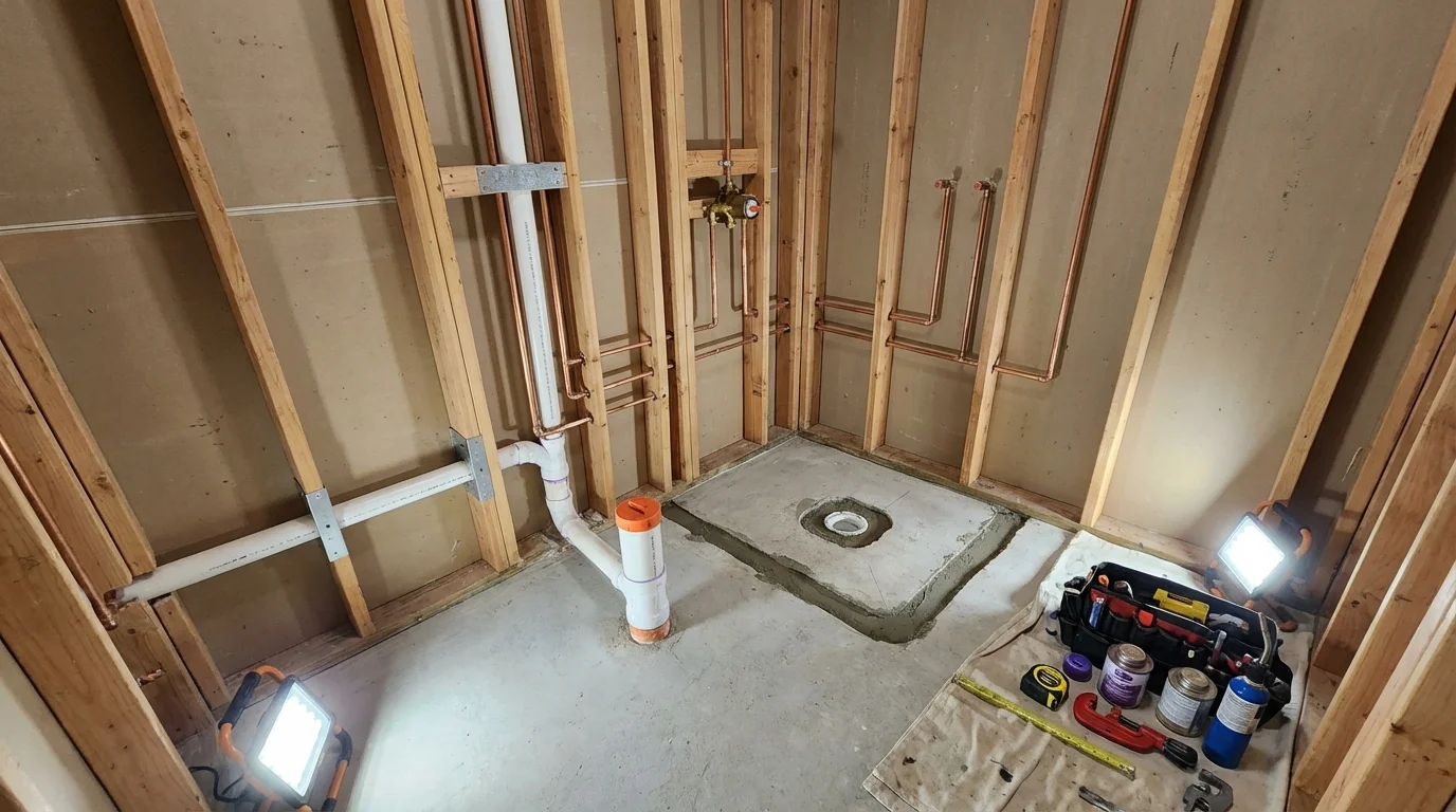 Bathroom rough-in plumbing during remodel by Johns Plumbing LLC in Miami Gardens