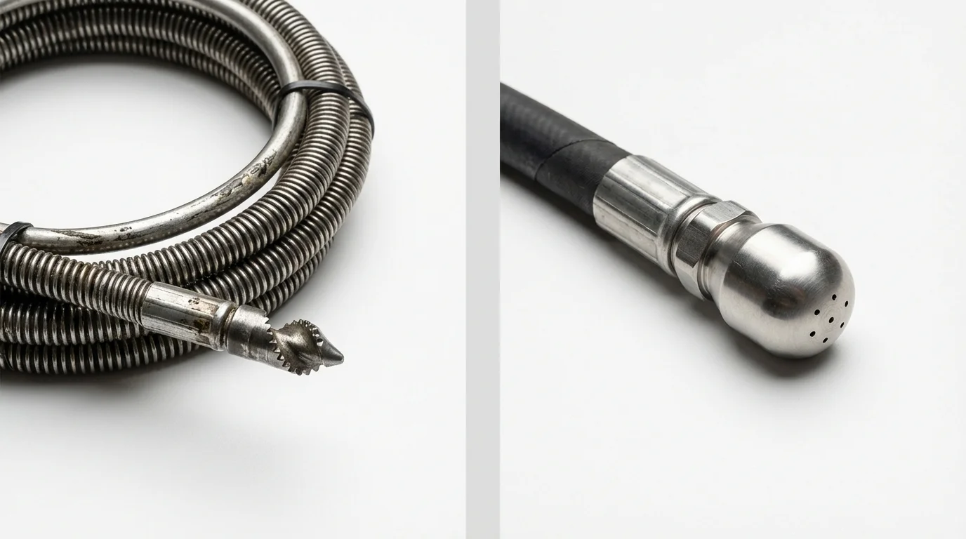 Drain snake cable and hydro jetting nozzle used for drain cleaning in Miami Gardens, FL