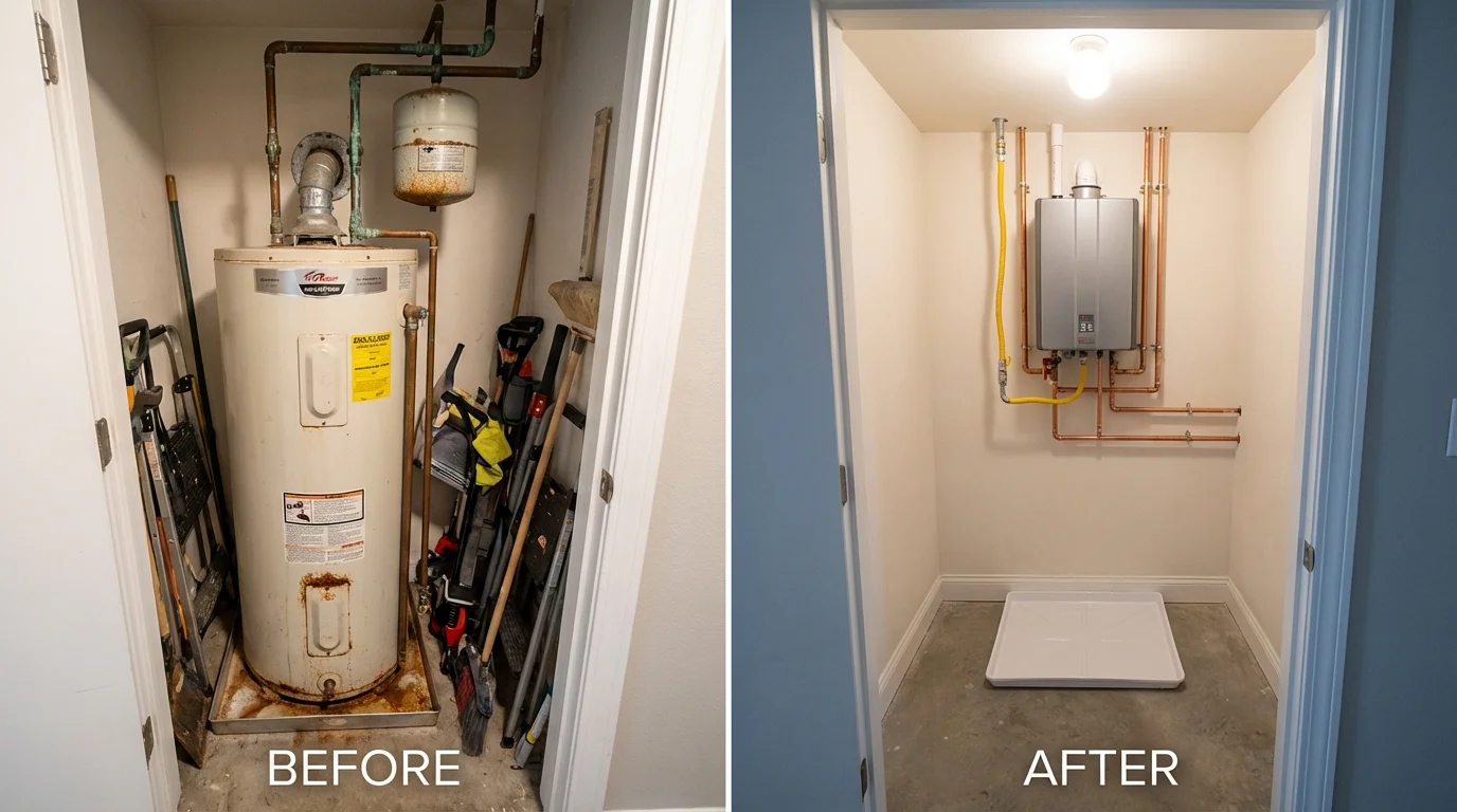 Tank water heater versus wall-mounted tankless unit comparison for Miami Gardens, FL homeowners